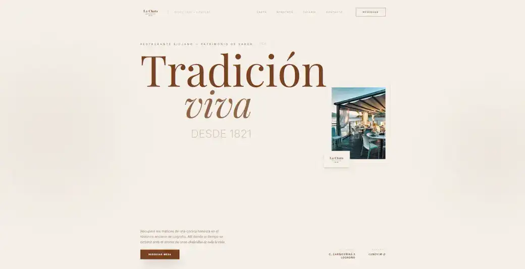 Captura de pantalla del proyecto Restaurante La Chata 1821