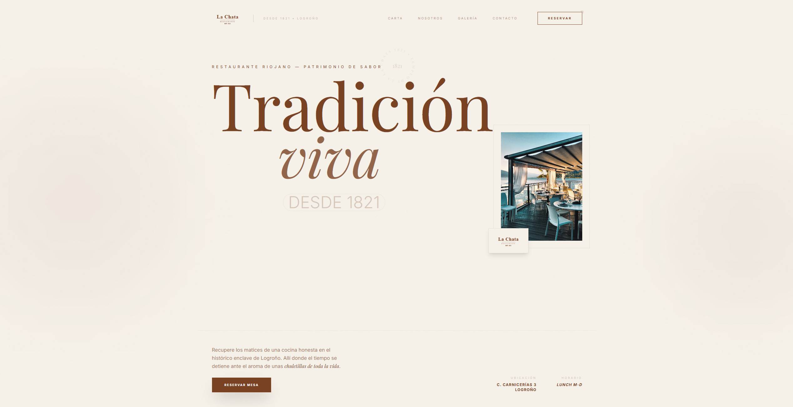 Captura de pantalla del proyecto Restaurante La Chata 1821